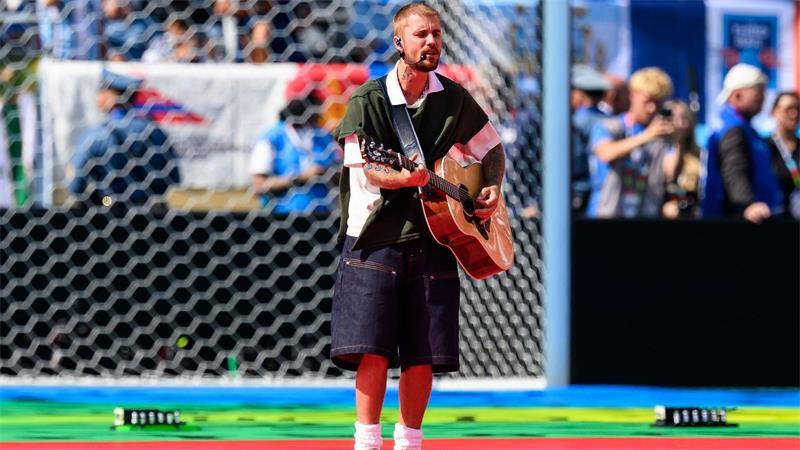 Justin Bieber bei einem seiner seltenen Auftritte beim Finale der Fußball-WM bei New York. (Archivbild)