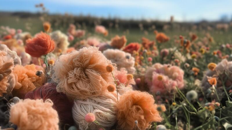 Hauch Pfirsichflaum: Ist „Peach Fuzz“ die Farbe des Jahres? KI-generierte Wollblumen in der Farbe des Jahres 2024. Dieser Pfirsichton soll die angesagte Farbe des Jahres 2024 sein.