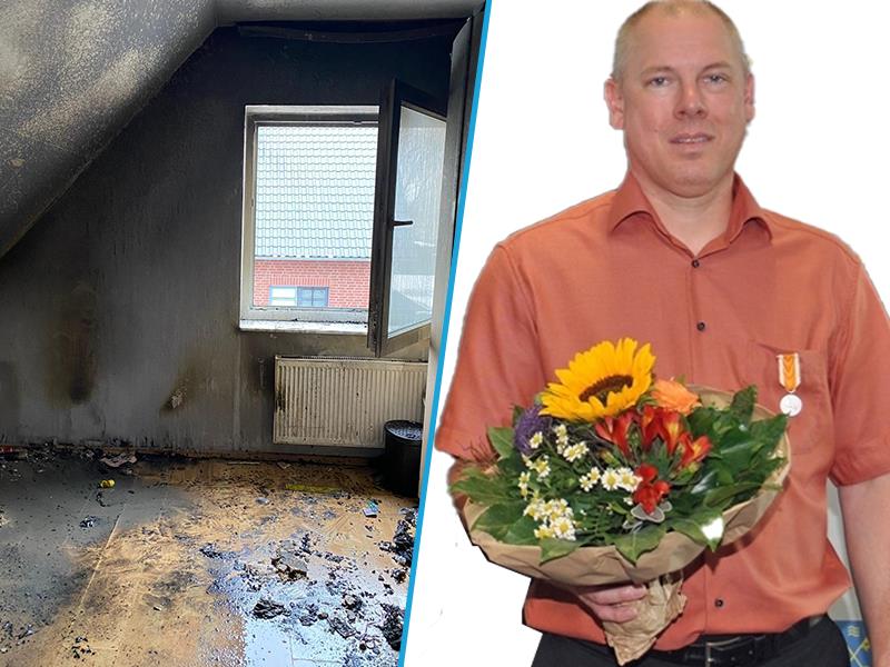 Kai Junge wurde die niedersächsische Rettungsmedaille verliehen. Er hatte mehrere Menschen aus einem brennenden Haus gerettet. Foto: Hansestadt Buxtehude/Montage: vdb