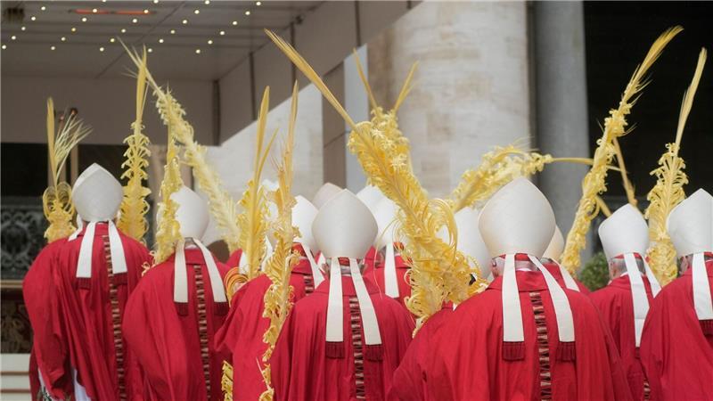 Kardinäle treffen zur Messe am Palmsonntag auf dem Petersplatz im Vatikan ein.