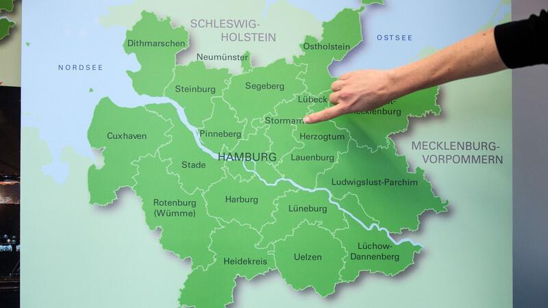 Karte mit den Regionen und Landkreisen der Metropolregion Hamburg.