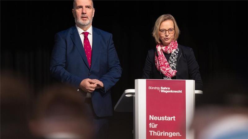 Katja Wolf und Steffen Schütze sind Vorsitzende des BSW-Landesverbands Thüringen.