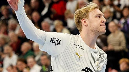 Kiels Eric Johansson jubelt nach einem Tor. Die Kieler haben am Donnerstag gegen die Rhein-Neckar Löwen gespielt.