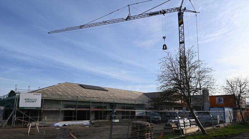 Kita im Bau: Blick von der Vorderstraße auf die Lindemann-Baustelle in Hollern-Twielenfleth.