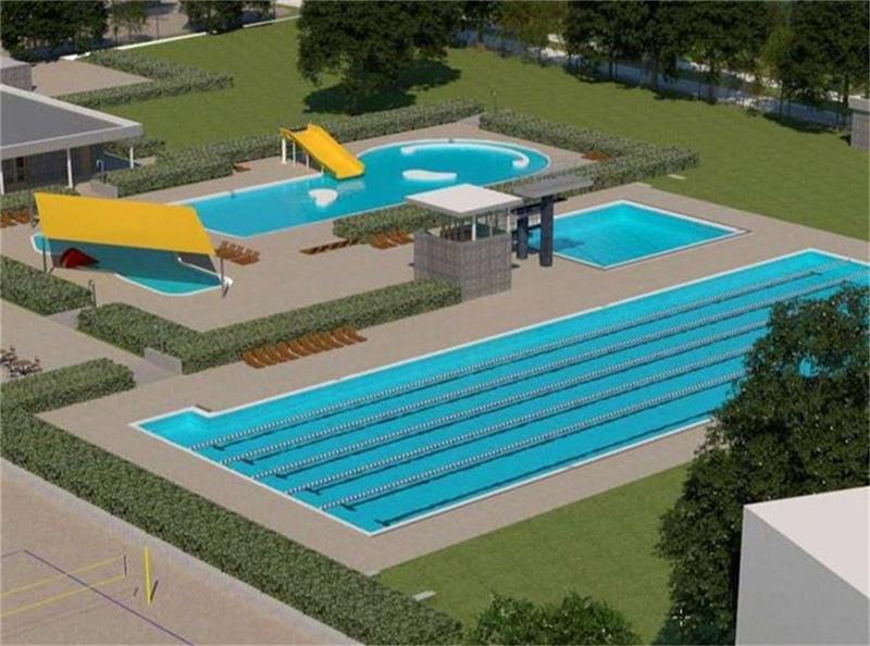 Kompakt und übersichtlich, mit 25-Meter-Schwimmerbecken wettkampfgeeignet und Drei-Meter-Sprungturm für die Schwimmausbildung, Nichtschwimmerbecken und Planschbecken: So könnte das neue Freibad , wie es sich die Stadt Bünde jüngst gebaut ha