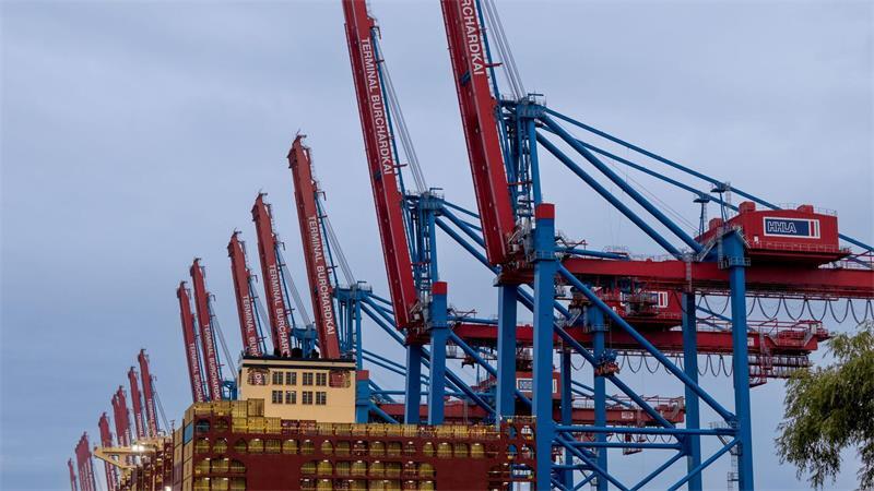 Kräne im Hamburger Hafen stehen still. 