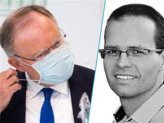 Lars Laue (rechts) kommentiert die neue Corona-Verordnung der niedersächsischen Landesregierung um Ministerpräsident Stephan Weil.