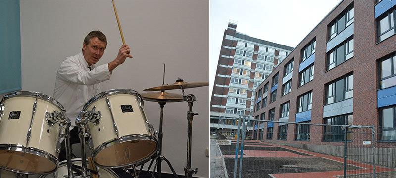 Links: Er gibt seit acht Jahren in der Psychiatrie den Ton an: Professor Martin Huber, ein Regensburger, der über das Uni-Klinikum Marburg nach Stade kam und in Marburg noch einen Lehrauftrag hat. Rechts: Die neue Psychiatrie am Elbe Klinikum Stade – ein elf Millionen teurer Neubau mit vier Geschossen. Fotos Stephan