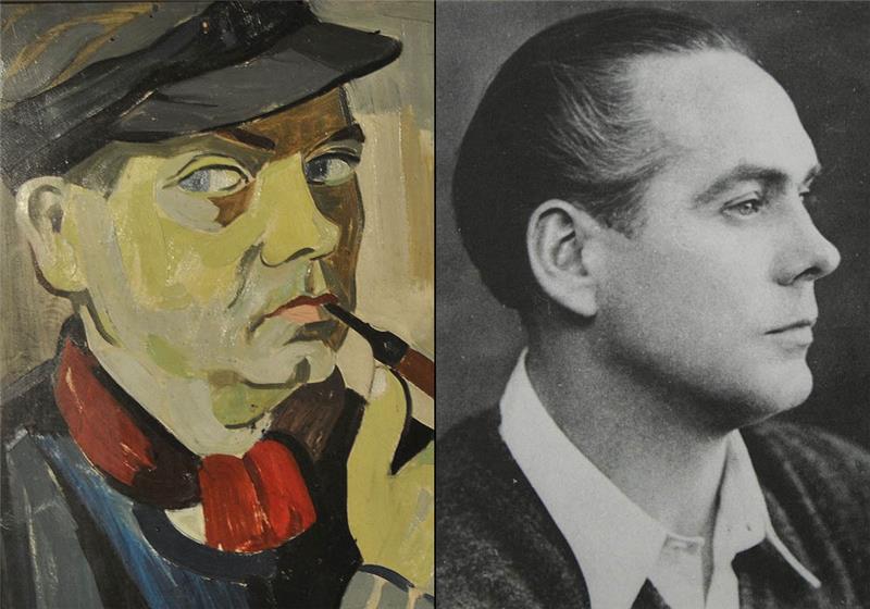 Links: Selbstporträt des Malers Hermann Martens, Öl auf Hartfaser, undatiert. Rechts: Ein Foto des jungen Hermann Martens.
