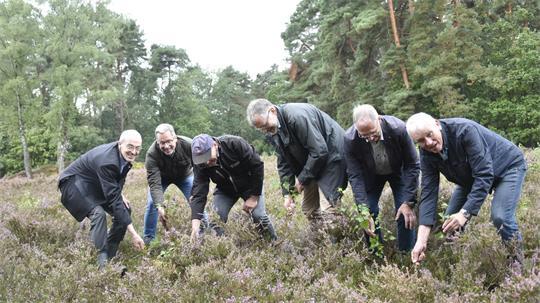 Lions-Mitglieder und Landrat Kai Seefried kümmern sich um die Goldbecker Heide.