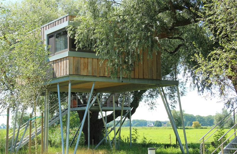 Logieren zwischen Baumkronen: Die Baumhäuser auf dem Elbinselhof. Foto Klempow