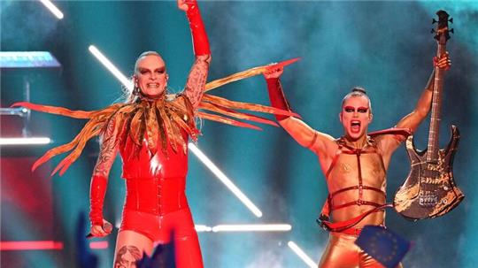 Lord Of The Lost aus Deutschland beim Finale des 67. Eurovision Song Contest (ESC) in Liverpool.