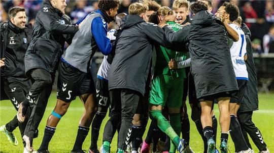 Magdeburgs Spieler feiern den Sieg.