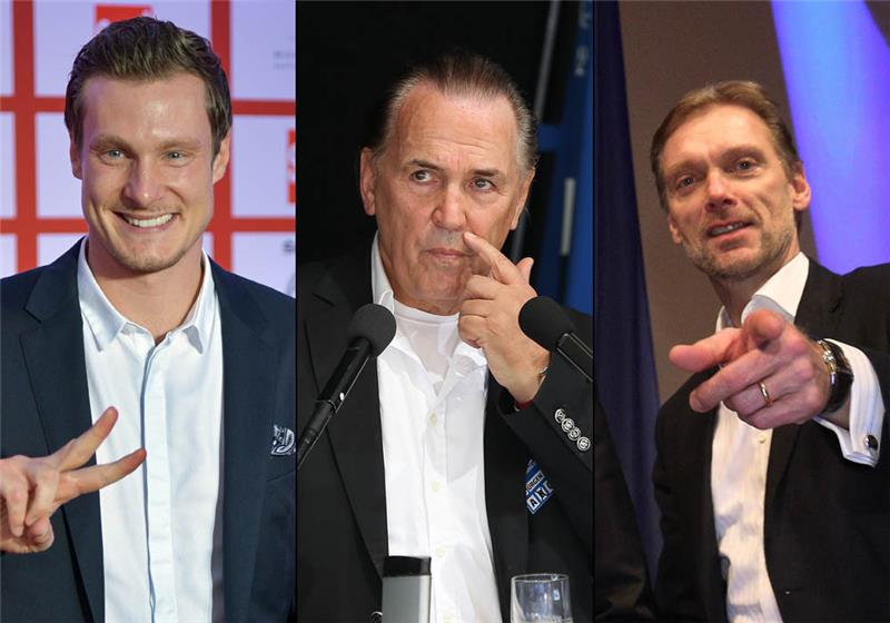 Marcell Jansen (links), Ralph Hartmann und Jürgen Hunke streiten sich um das Amt des HSV-Präsidenten. Fotos: dpa