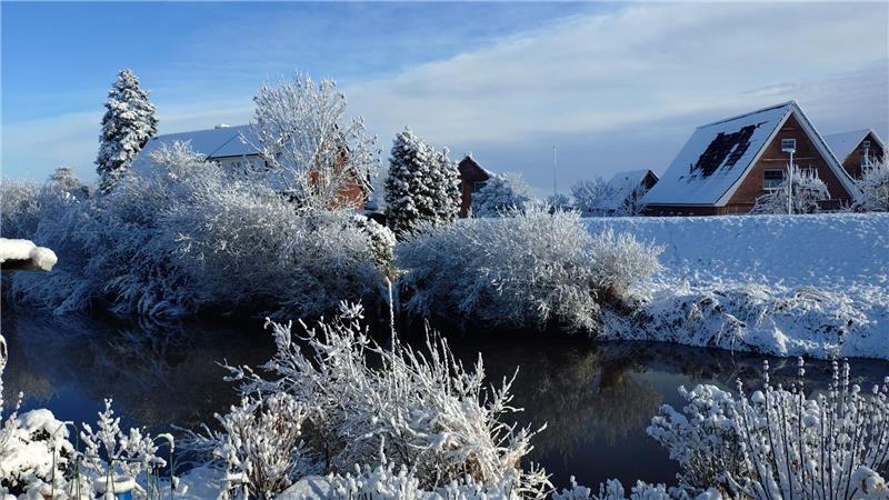 Margot Binzel ermöglicht uns den Blick auf die Lühe im Alten Land.