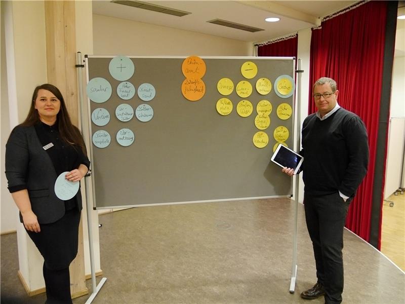 Drochterser Bürger geben die Note 2,7 Marina Romaschin und Prof. Dr. Stefan Eisner präsentierten das Ergebnis der Bürgerbefragung und führten durch die Bürgerabende. Foto: Umland