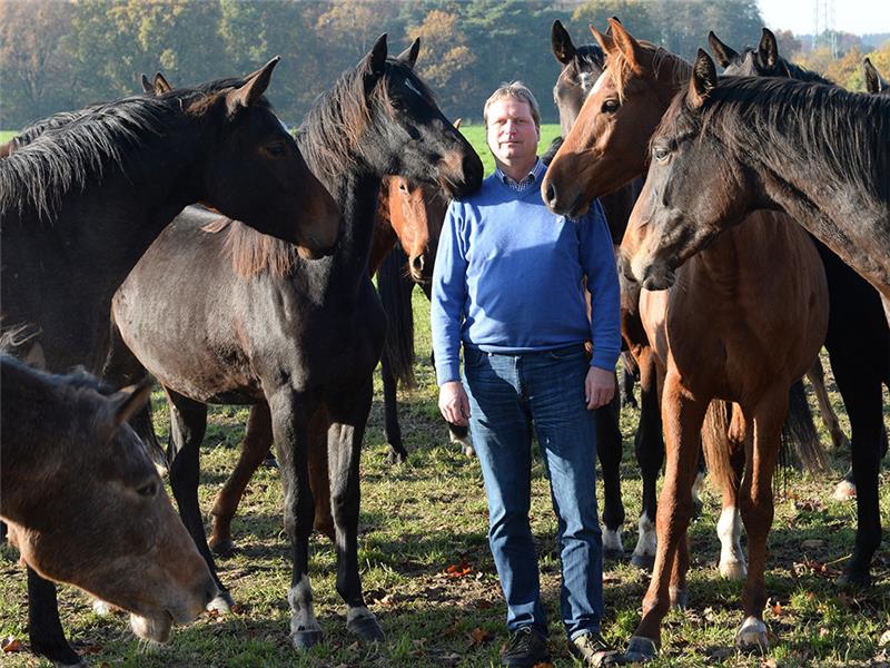 Martin Klintworth auf der Weide zwischen den Jungpferden. Für ihre Leistungen wurde Familie Klintworth nun vom Hannoveraner Verband geehrt.  Foto: Kordländer