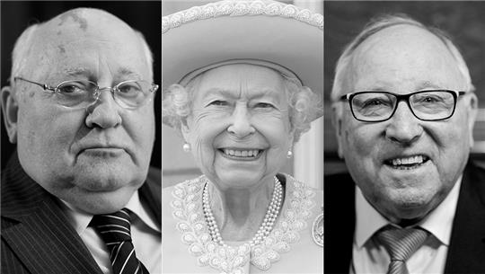 Michail Gorbatschow, Queen Elizabeth II. und Uwe Seeler sind im Jahr 2022 verstorben. Fotos: dpa