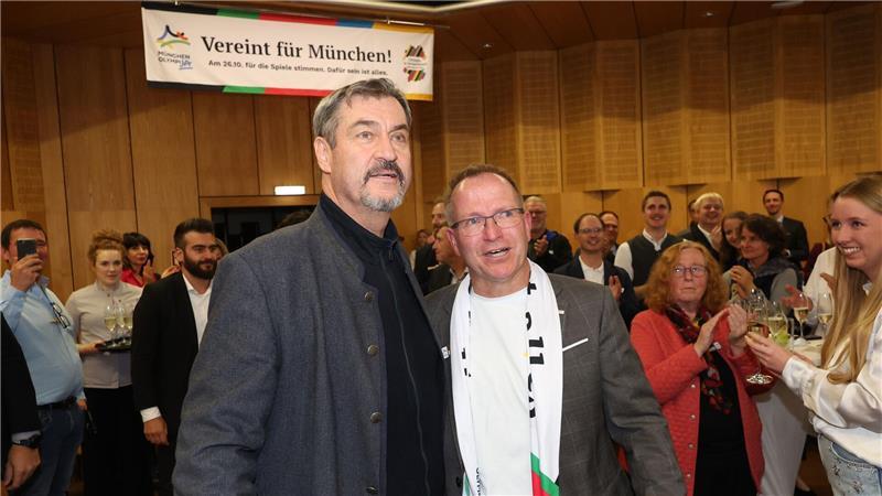 Ministerpräsident Markus Söder (l) und Landes-Sportverbandschef Jörg Ammon sehen Münchens Bewerbung international mit den besten Chancen.