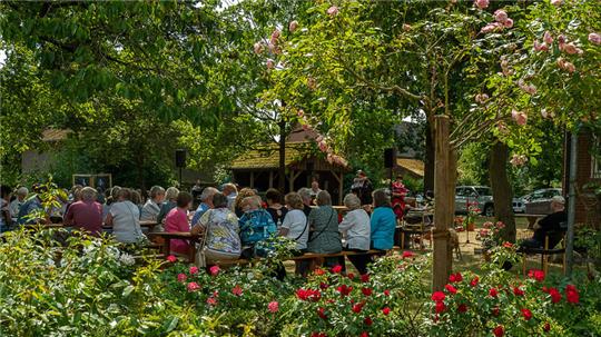 Mit Kaffee und Kuchen im Garten, einem bunten Programm und blühenden Rosen lockt das Rosenfest nach Oldendorf.