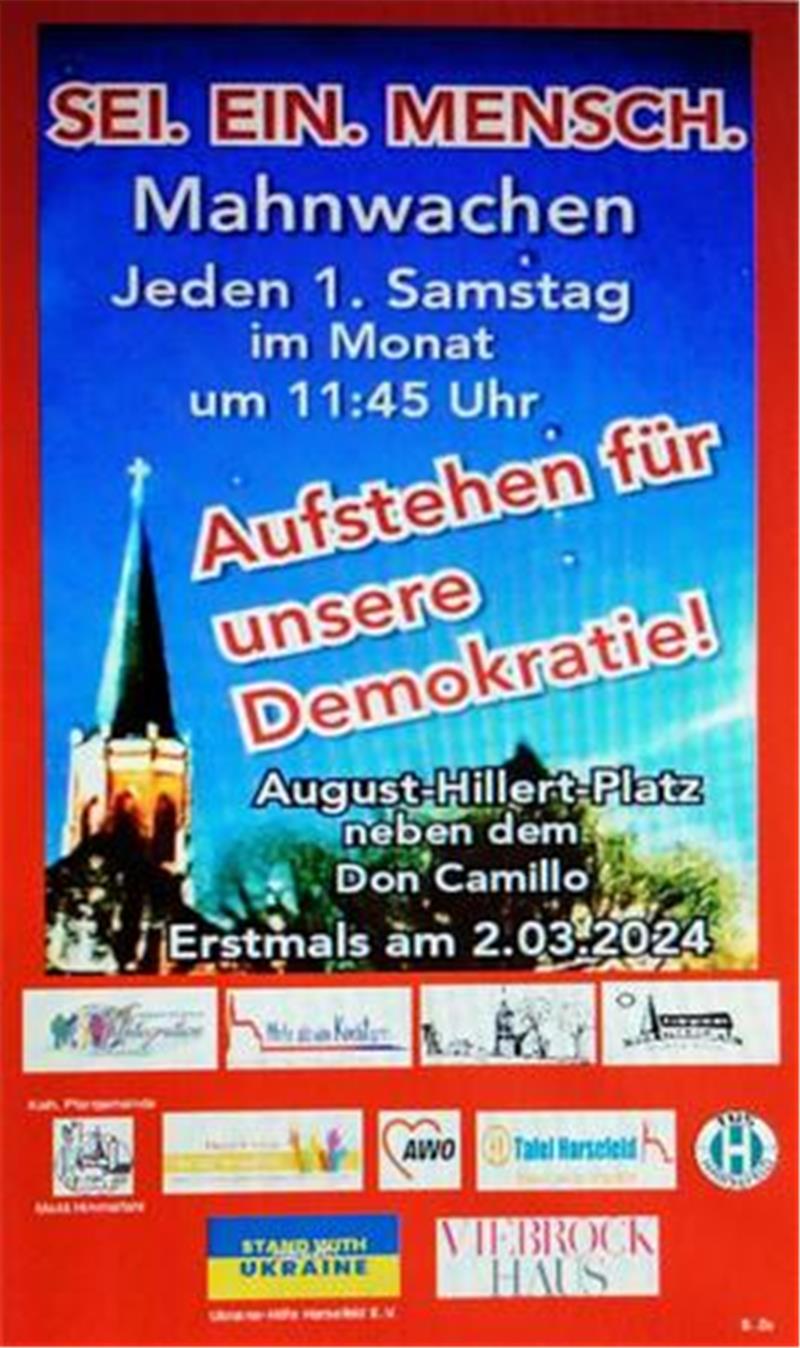Mit Plakaten und Flyern ruft das Harsefelder Bündnis für Demokratie zu Mahnwachen auf.