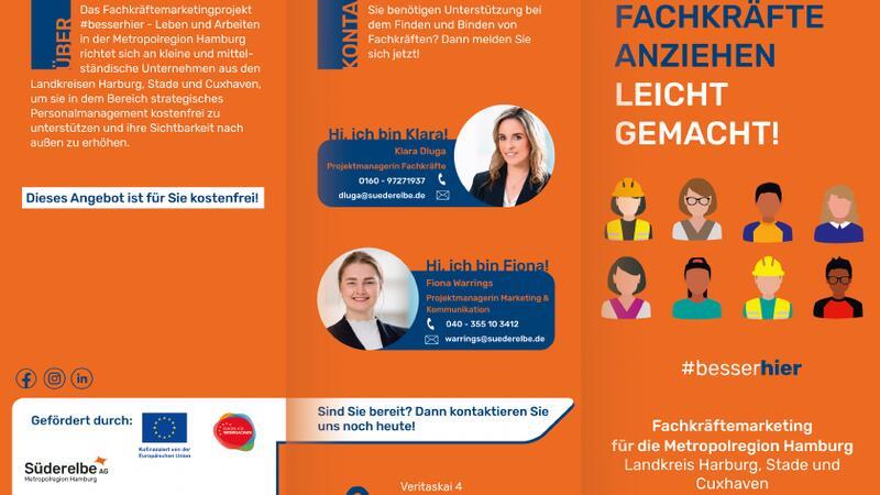 Mit dem Flyer Fachkräfte anziehen leicht gemacht! wird für das Projekt #besserhier - Leben und Arbeiten in der Metropolregion Hamburg geworben.