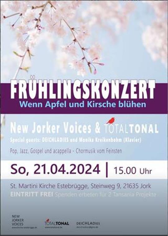 Mit dem Plakat wird für das Frühlingskonzert „Wenn Apfel und Kirsche blühen“ geworben.