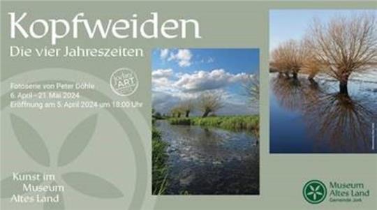 Mit diesem Flyer wird zur Ausstellung „Kopfweiden. Die vier Jahreszeiten“ in Jork eingeladen.