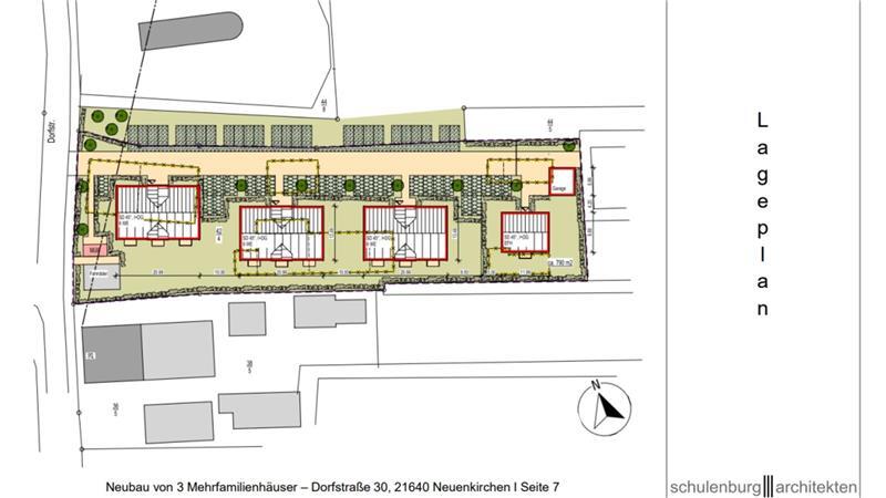 Neuenkirchen: Historischer Hof soll für Mehrfamilienhäuser weichen Mit diesem Konzept geht der Investor in Neuenkirchen in das ergebnisoffene B-Plan-Verfahren. Links verläuft die K36, oben steht die St.-Johannis-Kirche.