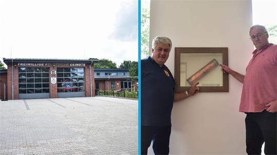 Mit diesem Neubau ist für alle Deinster, darunter Ortsbrandmeister Rainer Nuttbohm und Gemeindebürgermeister Jörg Müller - hier vor der Zeitkapsel -, ein neues Zeitalter angebrochen.
