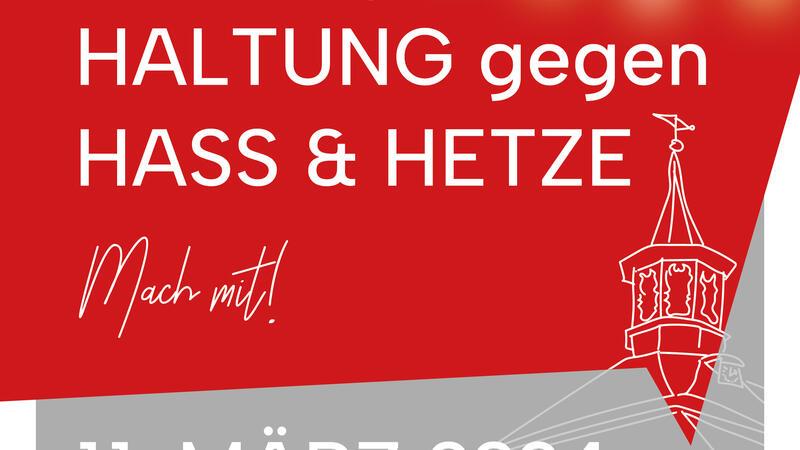 Mit diesem Plakat werben Gemeinde und Kirche für die Lichterkette gegen Hass und Hetze.