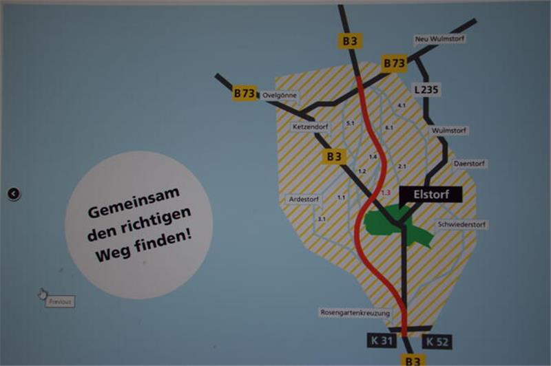 Mit dieser Grafik zeigt die Niedersächsische Landesbehörde für Straßenbau und Verkehr auf ihrer Homepage den Verlauf der geplanten Ortsumfahrung Elstorf (B 3neu).