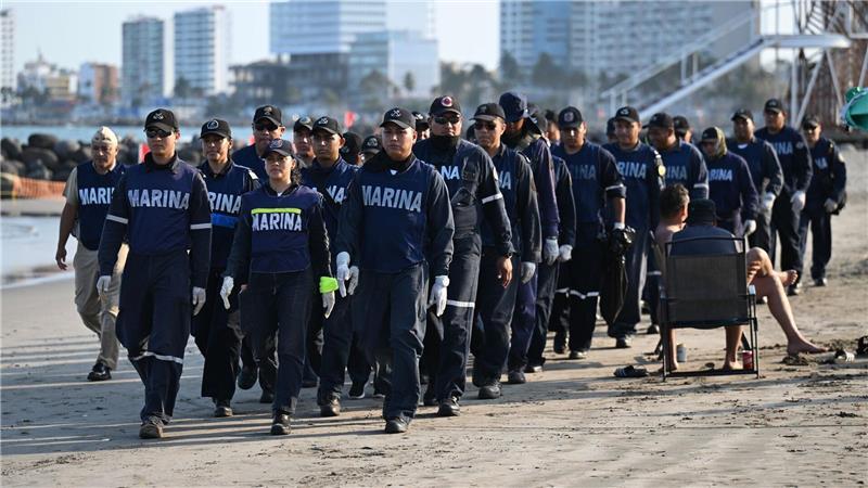 Ölpest in Mexiko: 2.000 Einsatzkräfte bei Reinigungsarbeiten Mitglieder der mexikanischen Marine beteiligen sich an den Reinigungsarbeiten.