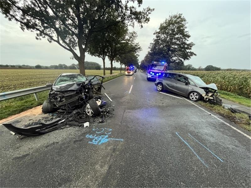 B73: Toter und Schwerverletzter nach Kollision bei Himmelpforten Nach Aussagen von Unfallzeugen war ein Autofahrer in den Gegenverkehr geraten. Foto: Feuerwehr