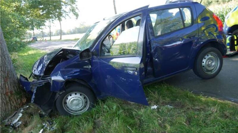 Nach dem ersten Aufprall schleuderte der Dacia quer über die Fahrbahn und kollidierte mit einer Eiche.
