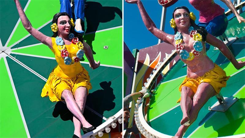 Upskirting-Videos im Netz? „Teufelsrad“ kämpft dagegen an Nachher links, vorher rechts: Die Frauenfigur hält sich nun bedeckter. (Archivbild)