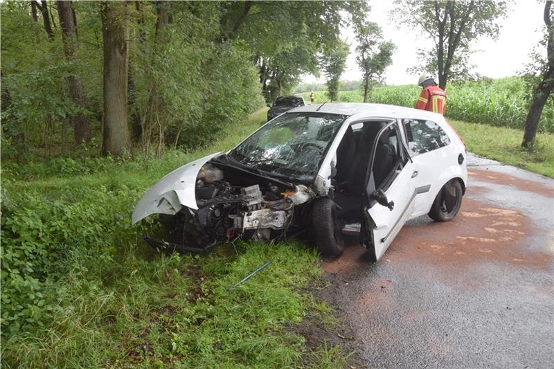Unfälle am Wochenende: Fahrer waren betrunken – Polizei stoppt weitere Promillesünder Nahezu unverletzt konnte der 21-jährige Fahrer sein demoliertes Fahrzeug verlassen. Foto: Feuerwehr Harsefeld/Kachmann
