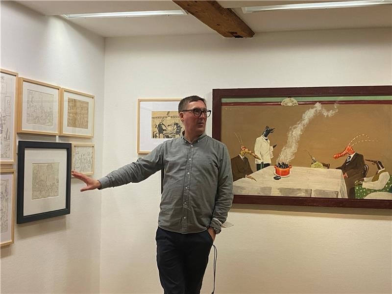 Neben bekannten Werken wie dem „Muschelessen“ haben Dr. Sebastian Möllers und sein Team einen unvorstellbaren Schatz noch nie gezeigter Zeichnungen und Bilder für die Heino-Jaeger-Ausstellung im Kunsthaus zusammengetragen. Foto: Weselmann