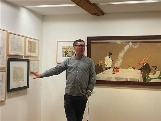 Neben bekannten Werken wie dem „Muschelessen“ haben Dr. Sebastian Möllers und sein Team einen unvorstellbaren Schatz noch nie gezeigter Zeichnungen und Bilder für die Heino-Jaeger-Ausstellung im Kunsthaus zusammengetragen. Foto: Weselmann