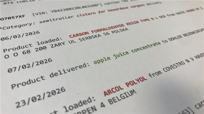 Neue Transportdokumente zeigen bedenkliche Wechsel zwischen Chemikalien und Lebensmitteln.