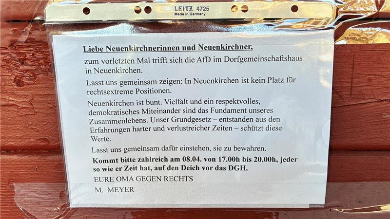 Neuenkirchen ist bunt: Aufruf für die Anti-AfD-Demo vor dem DGH Neuenkirchen.