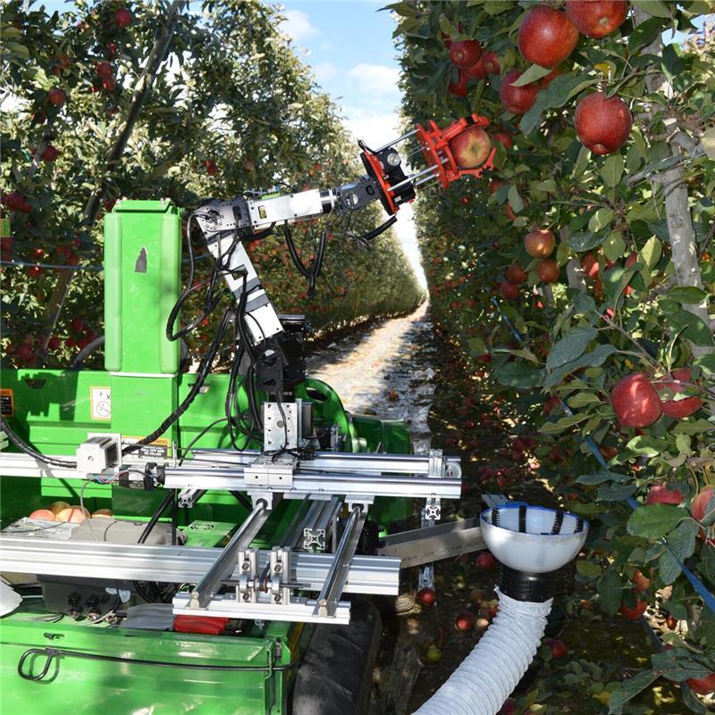 Noch Zukunftsmusik auf den Plantagen: Apfelernte-Roboter der Washington State University bei einem Versuch.