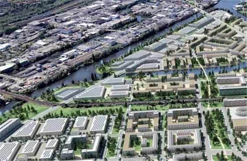 Nur einen Steinwurf von Elbe, Hafen und City entfernt: Geht es nach der Handelskammer, dann wird die Achse des Flusses Bille (Bildmitte) großräumig für Gewerbe und Wohnen genutzt. Foto: Handelskammer