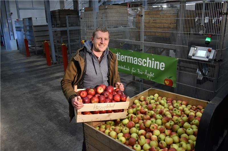 Obstbauer Rolf Lühs (30) vom Herzapfelhof aus Jork setzt – nach einer dreijährigen Umstellungsphase – seit 2015 auf Bio-Äpfel. Foto: Vasel