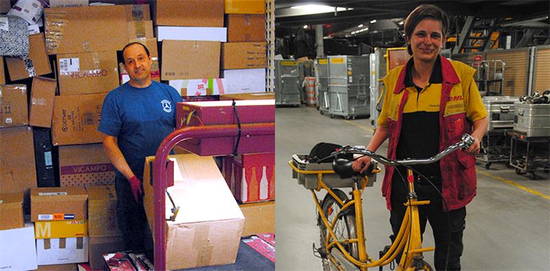 Packt an die 1000 Pakete pro Stunde aufs Band: Andreas El Bacho. Behebt Störungen durch verklemmte Pakete: Janina Laupichler.