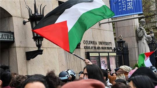 Palästinensische Unterstützer protestierten am vergangenen Donnerstag in der Nähe der Columbia University.
