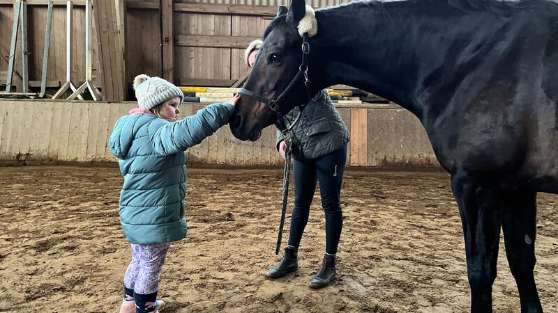 Hobby-Horsing als Wettbewerb: Trainerin aus Großenwörden kontert Kritik Pferdebesuch in der Hobby-Horse-Gruppe: Das Pferd ist entspannt, streicheln ist erlaubt.
