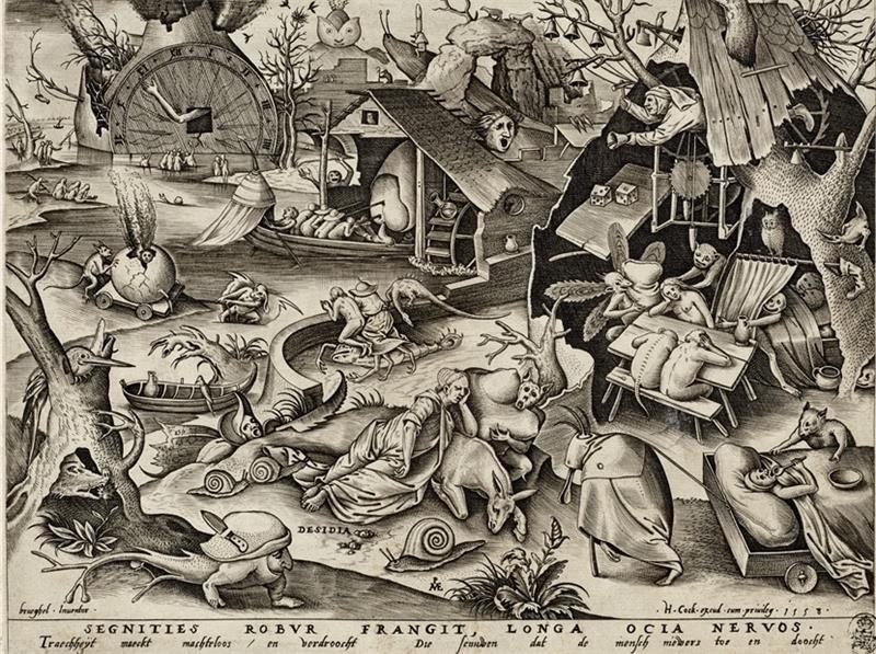Pieter van der Heyden nach Pieter Bruegel d. Ä.: Desidia – Die Trägheit , Serie „Die sieben Todsünden“, 1558. Foto Staatliche Kunstsammlungen Dresden