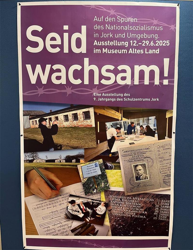 Plakat der Ausstellung „Seid wachsam. Auf den Spuren des Nationalsozialismus in Jork und Umgebung“.