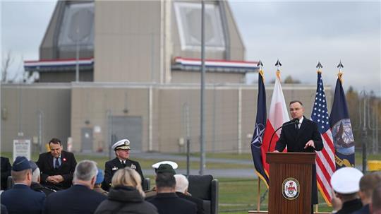 Polens Präsident Andrzej Duda spricht bei der Eröffnung der US-Raketenabwehrbasis in Redzikowo. (Foto aktuell)
